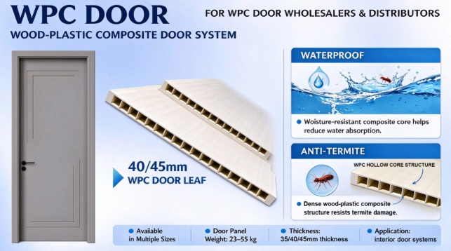 Hollow core WPC door leaf with cross-section profile