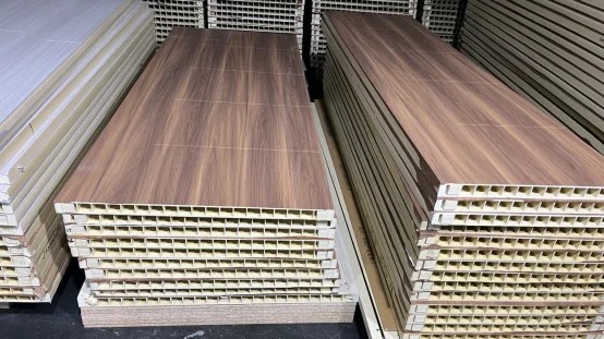 Stacked wood grain WPC hollow door panels